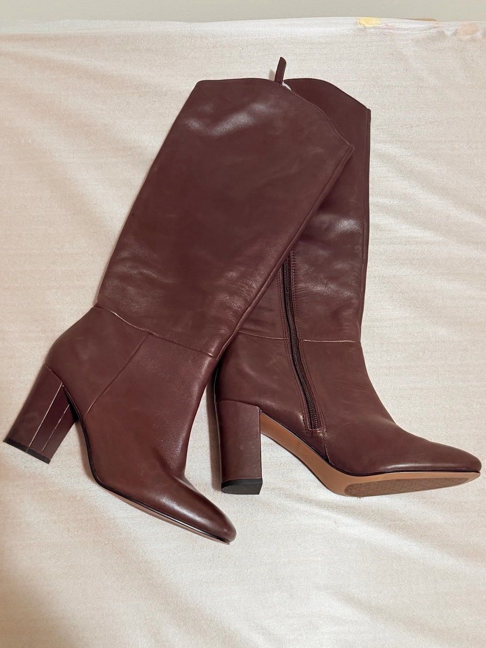 Johnston & Murphy Women's Dark Brown Leather Knee-High Block Heel Boots